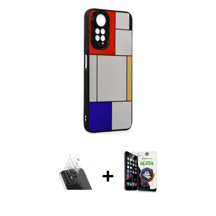 MARSİLYAN™- Redmi Note 11 Kılıf Odak Klasik Serisi - Şeffaf Temperli Cam Ekran Koruyucu + Kamera Lens Koruma Cam - SF