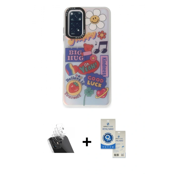 MARSİLYAN™- Redmi Note 11 Kılıf Siluet Çizgi Koleksiyonu - Şeffaf Royal Nano Ekran Koruyucu + Kamera Lens Koruma Cam - SF