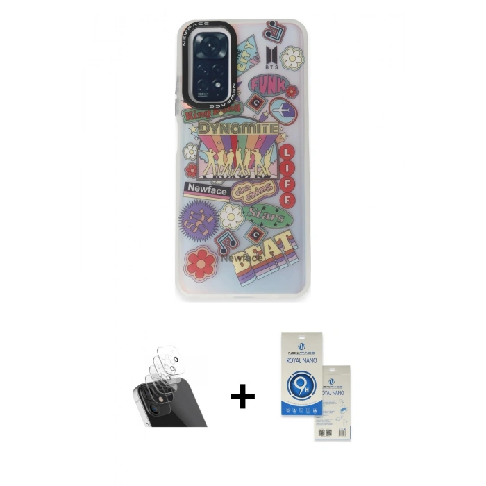 MARSİLYAN™- Redmi Note 11 Kılıf Siluet Çizgi Koleksiyonu - Şeffaf Royal Nano Ekran Koruyucu + Kamera Lens Koruma Cam - SF