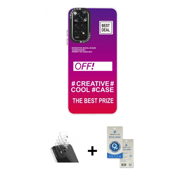 MARSİLYAN™- Redmi Note 11 Kılıf Siluet Çizgi Koleksiyonu - Şeffaf Royal Nano Ekran Koruyucu + Kamera Lens Koruma Cam - SF