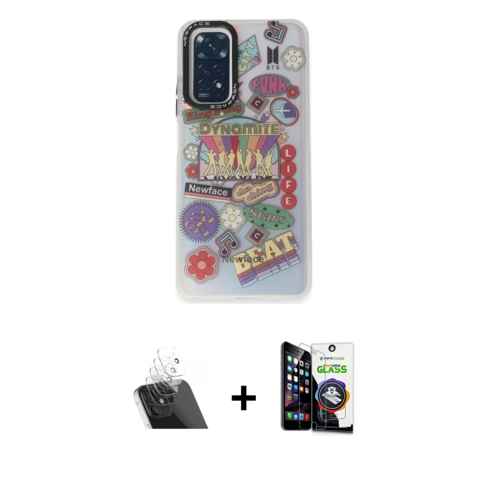 MARSİLYAN™- Redmi Note 11 Kılıf Siluet Çizgi Koleksiyonu - Şeffaf Temperli Cam Ekran Koruyucu + Kamera Lens Koruma Cam - SF