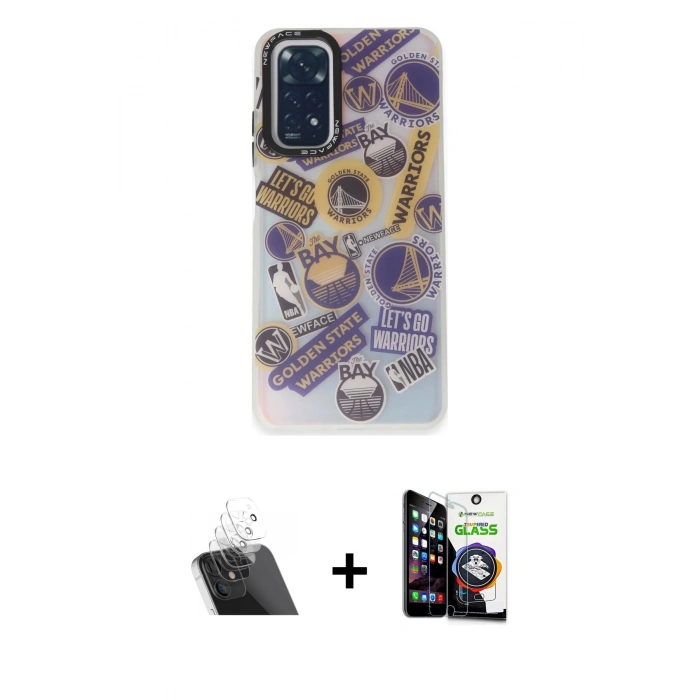 MARSİLYAN™- Redmi Note 11 Kılıf Siluet Çizgi Koleksiyonu - Şeffaf Temperli Cam Ekran Koruyucu + Kamera Lens Koruma Cam - SF