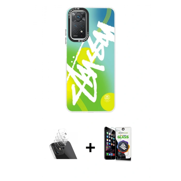 MARSİLYAN™- Redmi Note 11 Kılıf Siluet Çizgi Koleksiyonu - Şeffaf Temperli Cam Ekran Koruyucu + Kamera Lens Koruma Cam - SF