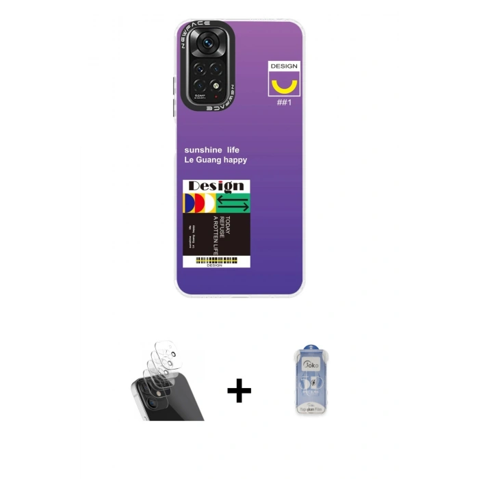 MARSİLYAN™- Redmi Note 11 Kılıf Siluet Çizgi Koleksiyonu - Siyah Joko Magic 5D Cam + Kamera Lens Koruma Cam - SF
