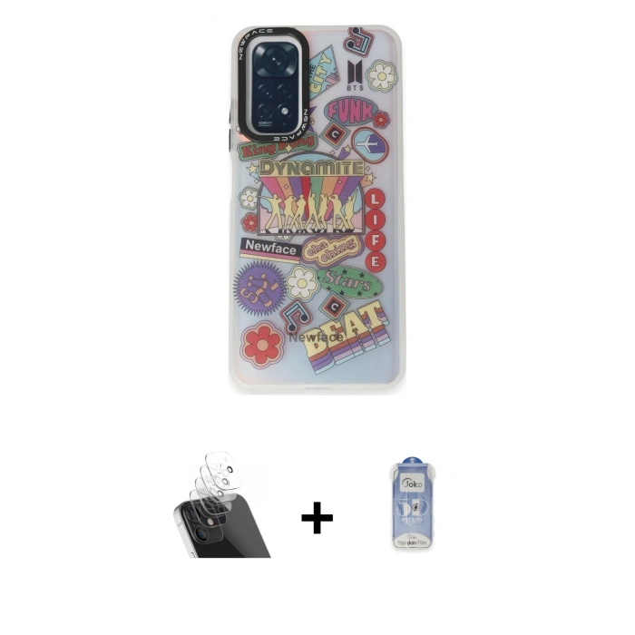 MARSİLYAN™- Redmi Note 11 Kılıf Siluet Çizgi Koleksiyonu - Siyah Joko Magic 5D Cam + Kamera Lens Koruma Cam - SF
