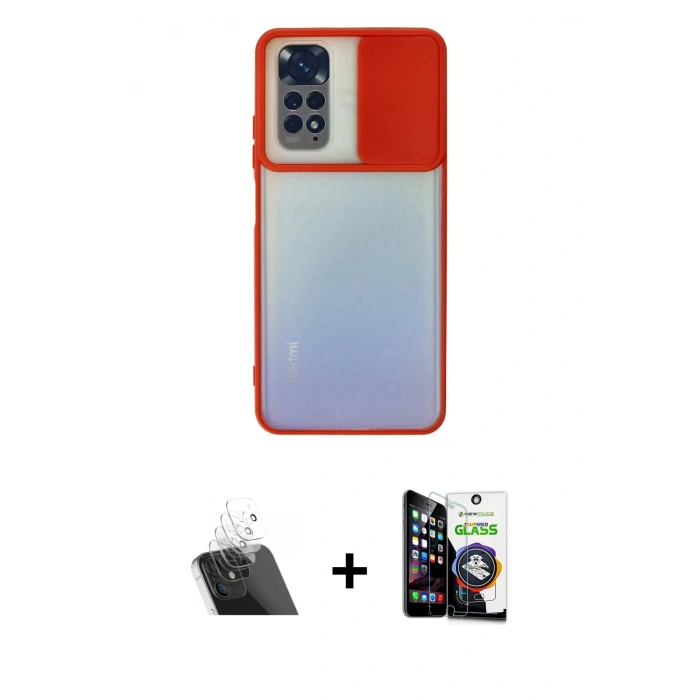 MARSİLYAN™- Redmi Note 11 Kılıf Vadi Çizgi - Şeffaf Temperli Cam Ekran Koruyucu + Kamera Lens Koruma Cam - SF