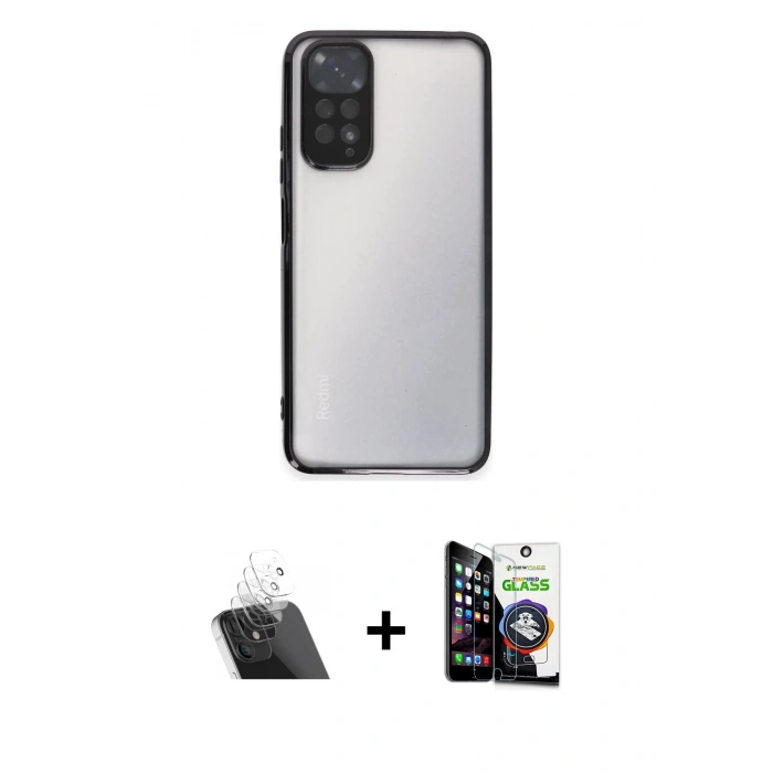 MARSİLYAN™- Redmi Note 11 Kılıf Vadi Minimal - Şeffaf Temperli Cam Ekran Koruyucu + Kamera Lens Koruma Cam - SF