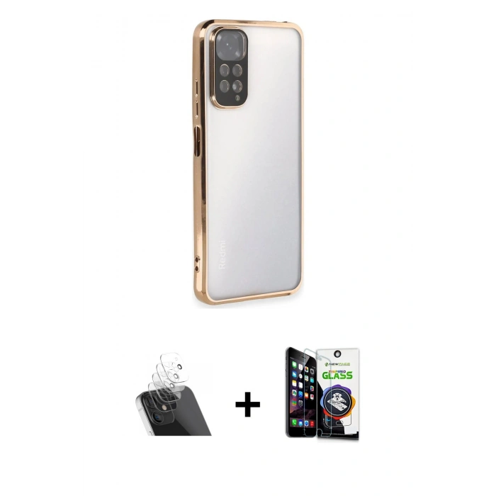 MARSİLYAN™- Redmi Note 11 Kılıf Vadi Minimal - Şeffaf Temperli Cam Ekran Koruyucu + Kamera Lens Koruma Cam - SF