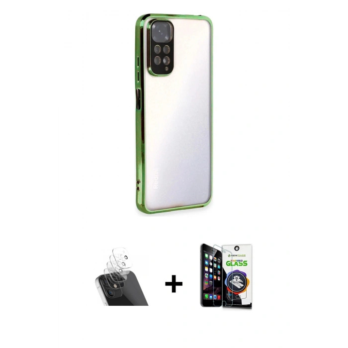 MARSİLYAN™- Redmi Note 11 Kılıf Vadi Minimal - Şeffaf Temperli Cam Ekran Koruyucu + Kamera Lens Koruma Cam - SF
