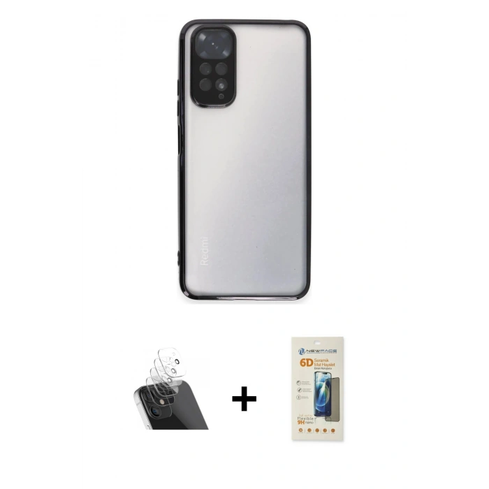 MARSİLYAN™- Redmi Note 11 Kılıf Vadi Minimal - Siyah 6D Mat Seramik Hayalet Nano Ekran Koruyucu + Kamera Lens Koruma Cam - SF