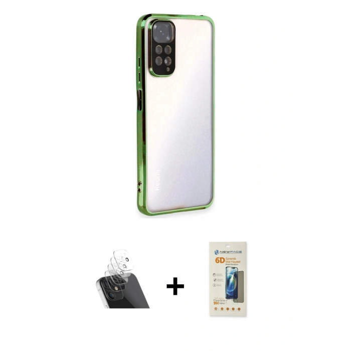 MARSİLYAN™- Redmi Note 11 Kılıf Vadi Minimal - Siyah 6D Mat Seramik Hayalet Nano Ekran Koruyucu + Kamera Lens Koruma Cam - SF