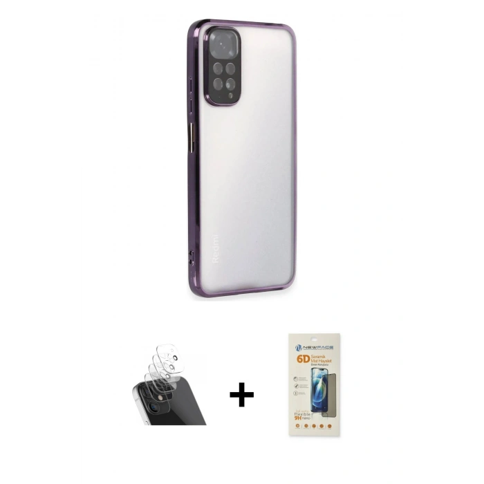 MARSİLYAN™- Redmi Note 11 Kılıf Vadi Minimal - Siyah 6D Mat Seramik Hayalet Nano Ekran Koruyucu + Kamera Lens Koruma Cam - SF