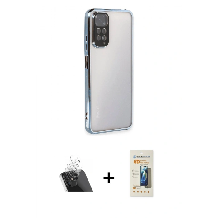 MARSİLYAN™- Redmi Note 11 Kılıf Vadi Minimal - Siyah 6D Mat Seramik Hayalet Nano Ekran Koruyucu + Kamera Lens Koruma Cam - SF