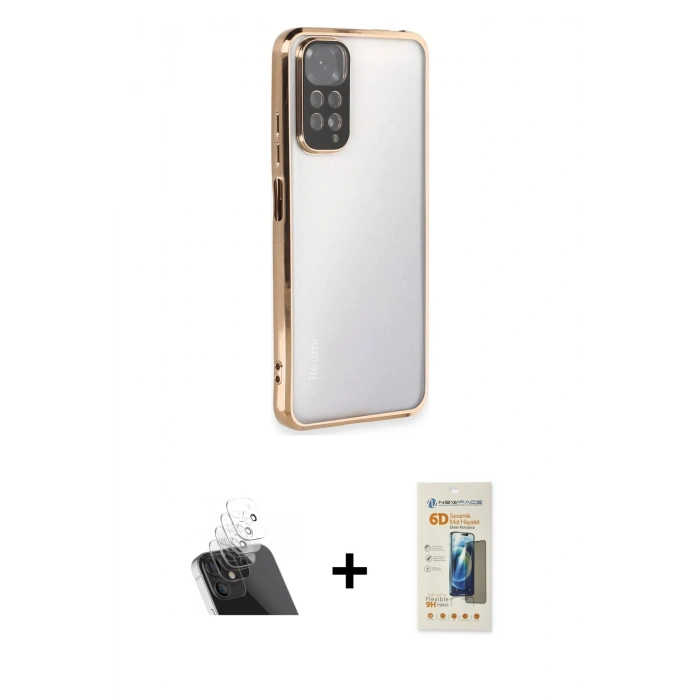 MARSİLYAN™- Redmi Note 11 Kılıf Vadi Minimal - Siyah 6D Mat Seramik Hayalet Nano Ekran Koruyucu + Kamera Lens Koruma Cam - SF