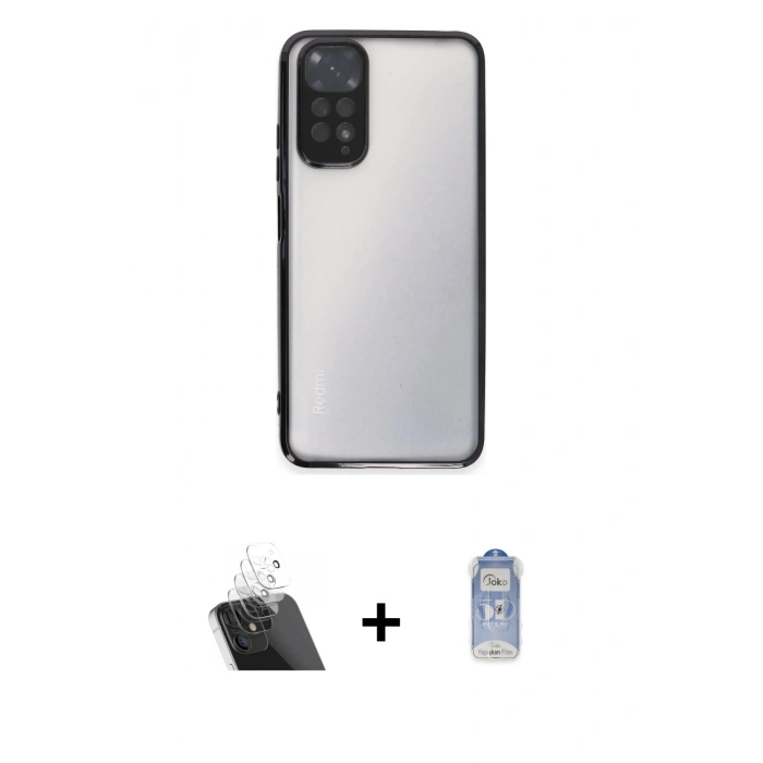 MARSİLYAN™- Redmi Note 11 Kılıf Vadi Minimal - Siyah Joko Magic 5D Cam + Kamera Lens Koruma Cam - SF