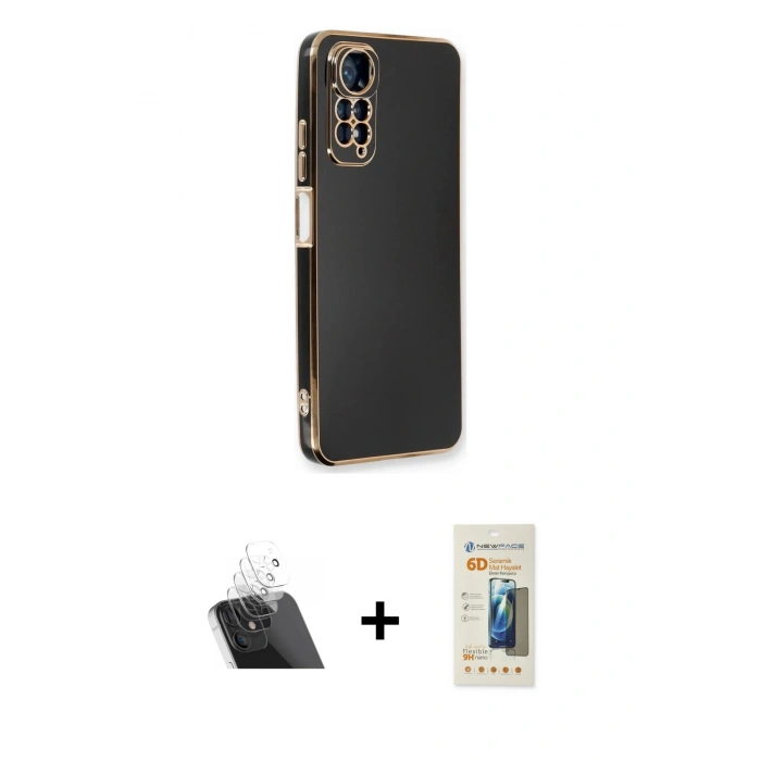MARSİLYAN™- Redmi Note 11 Kılıf Yankı Serisi - Siyah 6D Mat Seramik Hayalet Nano Ekran Koruyucu + Kamera Lens Koruma Cam - SF