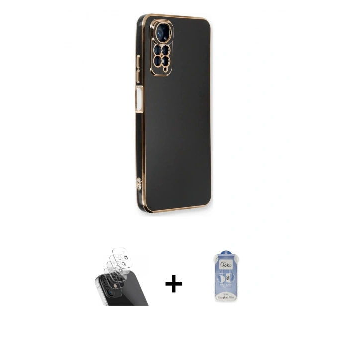 MARSİLYAN™- Redmi Note 11 Kılıf Yankı Serisi - Siyah Joko Magic 5D Cam + Şeffaf Kamera Lens Koruma Cam