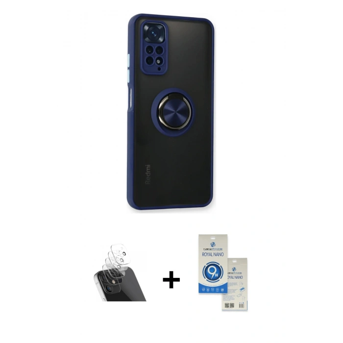 MARSİLYAN™- Redmi Note 11 Kılıf Yörünge Çizgi - Şeffaf Royal Nano Ekran Koruyucu + Kamera Lens Koruma Cam - SF