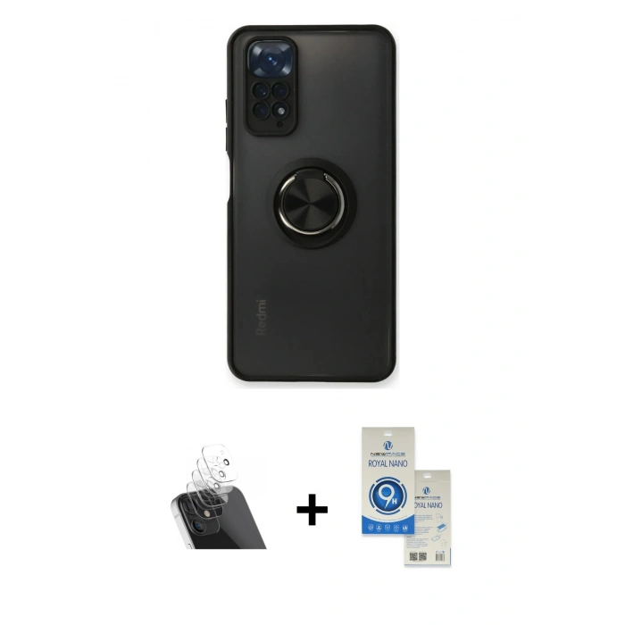 MARSİLYAN™- Redmi Note 11 Kılıf Yörünge Çizgi - Şeffaf Royal Nano Ekran Koruyucu + Kamera Lens Koruma Cam - SF