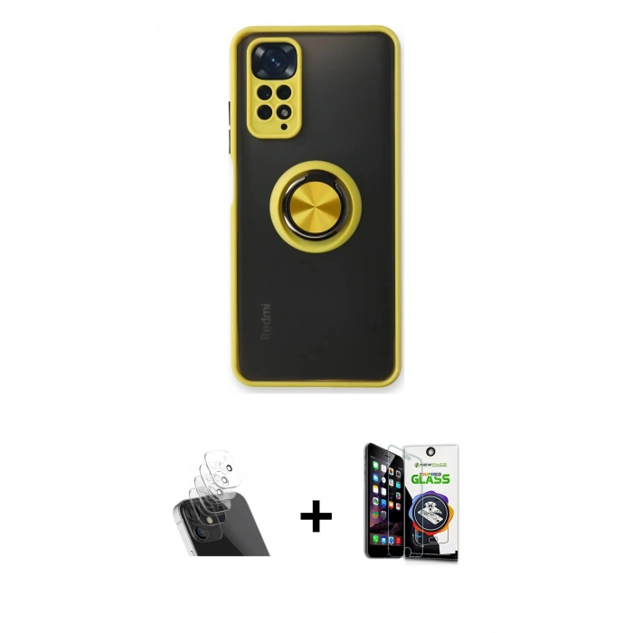 MARSİLYAN™- Redmi Note 11 Kılıf Yörünge Çizgi - Şeffaf Temperli Cam Ekran Koruyucu + Kamera Lens Koruma Cam - SF
