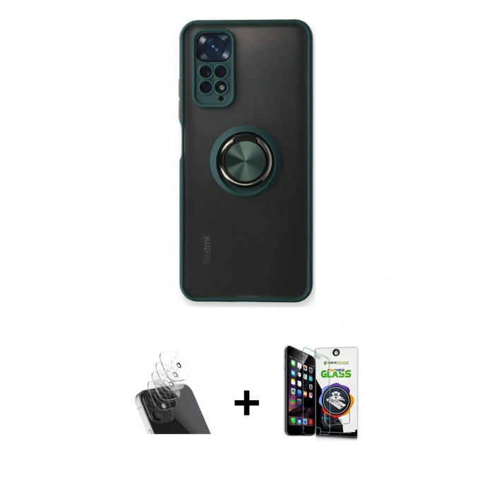 MARSİLYAN™- Redmi Note 11 Kılıf Yörünge Çizgi - Şeffaf Temperli Cam Ekran Koruyucu + Kamera Lens Koruma Cam - SF