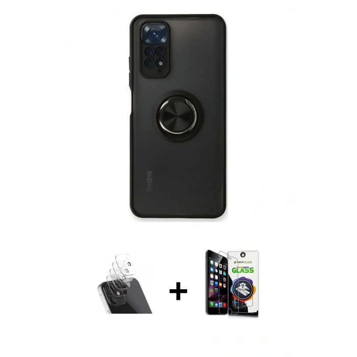 MARSİLYAN™- Redmi Note 11 Kılıf Yörünge Çizgi - Şeffaf Temperli Cam Ekran Koruyucu + Kamera Lens Koruma Cam - SF