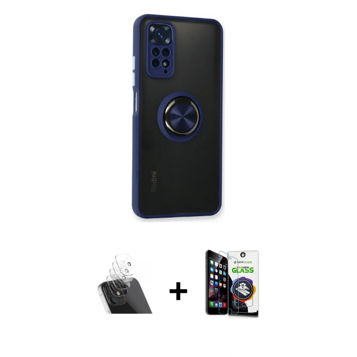 MARSİLYAN™- Redmi Note 11 Kılıf Yörünge Çizgi - Şeffaf Temperli Cam Ekran Koruyucu + Kamera Lens Koruma Cam - SF