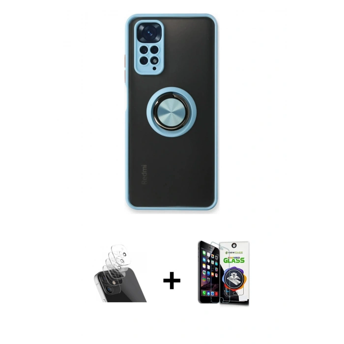MARSİLYAN™- Redmi Note 11 Kılıf Yörünge Çizgi - Şeffaf Temperli Cam Ekran Koruyucu + Kamera Lens Koruma Cam - SF