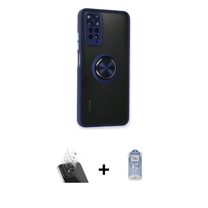 MARSİLYAN™- Redmi Note 11 Kılıf Yörünge Çizgi - Siyah Joko Magic 5D Cam + Kamera Lens Koruma Cam - SF
