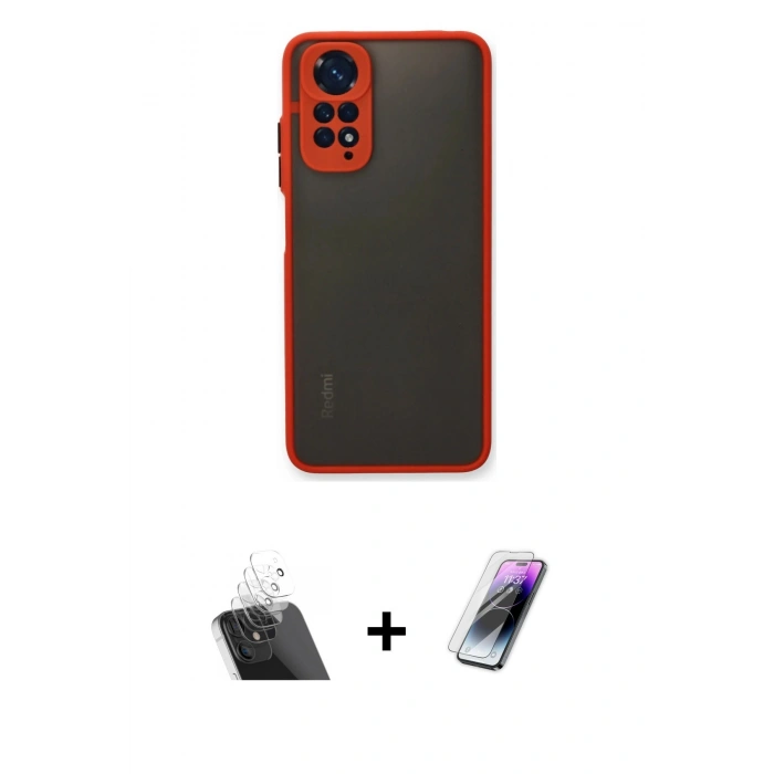 MARSİLYAN™- Redmi Note 11 Pro Kılıf Ahenk Çizgi Serisi - Şeffaf Pasifik Cam Ekran Koruyucu + Kamera Lens Koruma Cam - SF