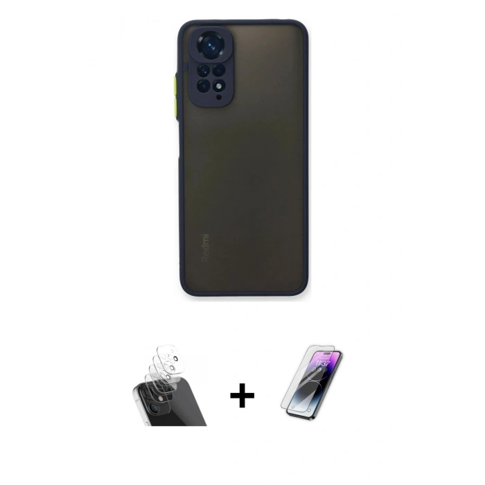 MARSİLYAN™- Redmi Note 11 Pro Kılıf Ahenk Çizgi Serisi - Şeffaf Pasifik Cam Ekran Koruyucu + Kamera Lens Koruma Cam - SF