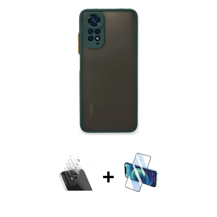 MARSİLYAN™- Redmi Note 11 Pro Kılıf Ahenk Çizgi Serisi - Siyah 3D Antistatik Cam Ekran Koruyucu + Kamera Lens Koruma Cam - SF