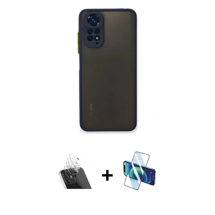 MARSİLYAN™- Redmi Note 11 Pro Kılıf Ahenk Çizgi Serisi - Siyah 3D Antistatik Cam Ekran Koruyucu + Kamera Lens Koruma Cam - SF