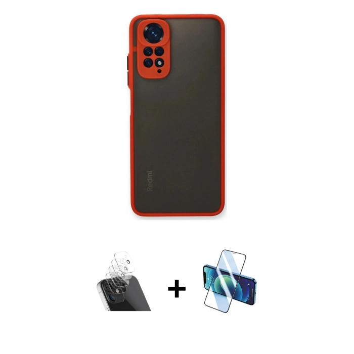 MARSİLYAN™- Redmi Note 11 Pro Kılıf Ahenk Çizgi Serisi - Siyah 3D Antistatik Cam Ekran Koruyucu + Kamera Lens Koruma Cam - SF