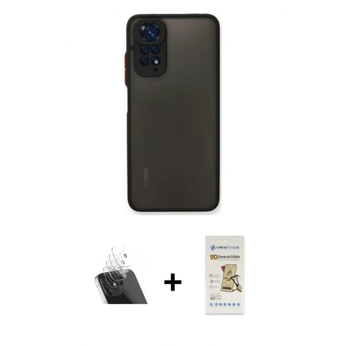 MARSİLYAN™- Redmi Note 11 Pro Kılıf Ahenk Çizgi Serisi - Siyah Mat Seramik Nano Ekran Koruyucu + Kamera Lens Koruma Cam - SF