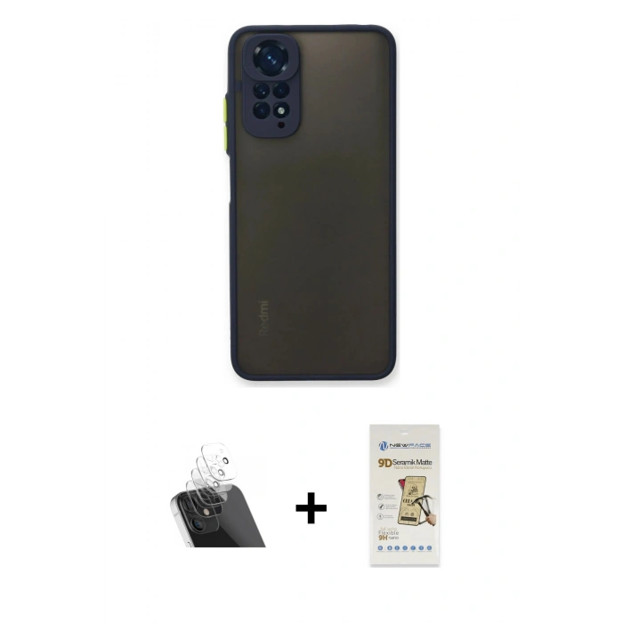MARSİLYAN™- Redmi Note 11 Pro Kılıf Ahenk Çizgi Serisi - Siyah Mat Seramik Nano Ekran Koruyucu + Kamera Lens Koruma Cam - SF