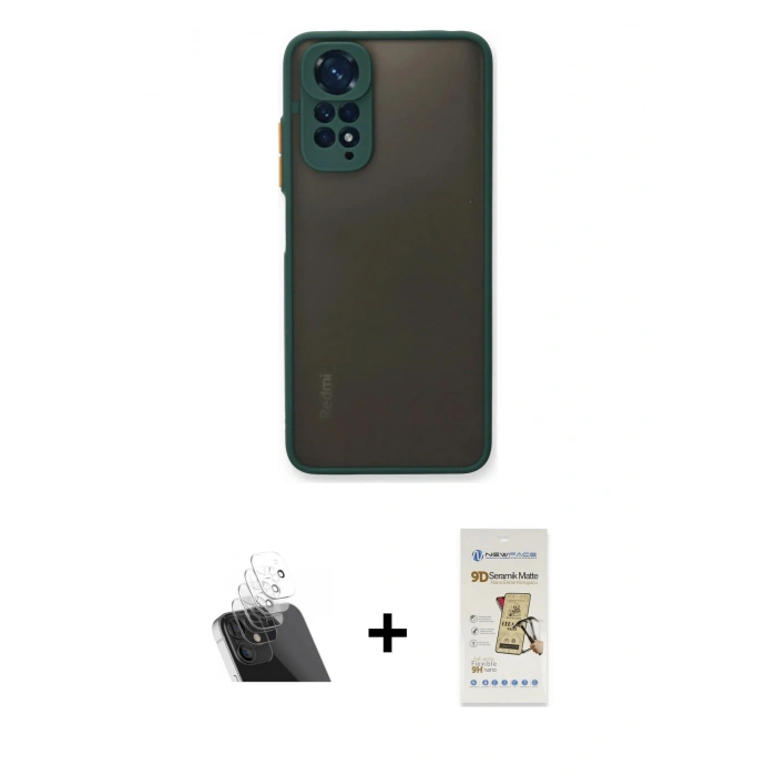 MARSİLYAN™- Redmi Note 11 Pro Kılıf Ahenk Çizgi Serisi - Siyah Mat Seramik Nano Ekran Koruyucu + Kamera Lens Koruma Cam - SF