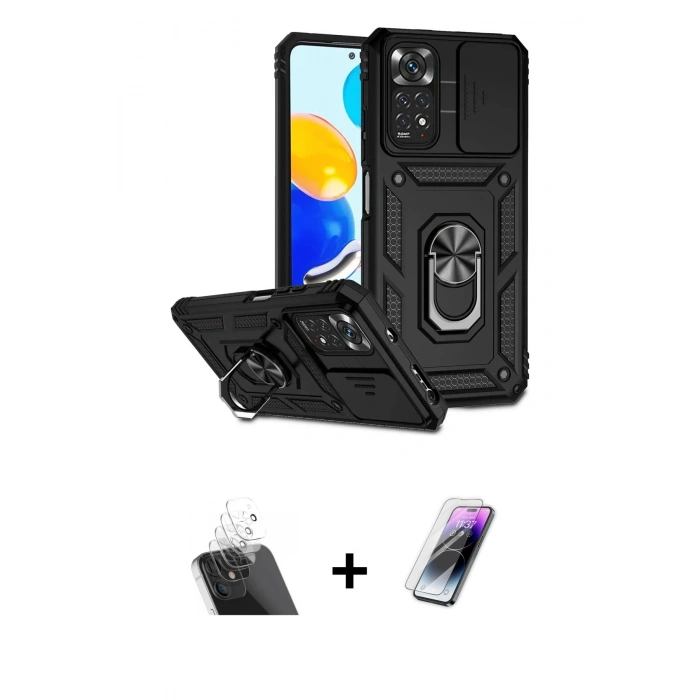 MARSİLYAN™- Redmi Note 11 Pro Kılıf Ahenk Klasik - Şeffaf Pasifik Cam Ekran Koruyucu + Şeffaf Kamera Lens Koruma Cam