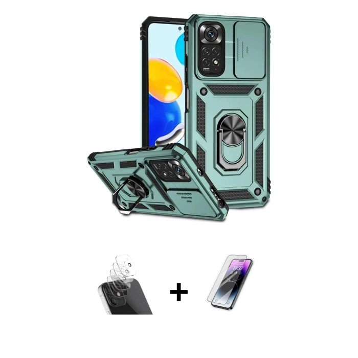 MARSİLYAN™- Redmi Note 11 Pro Kılıf Ahenk Klasik - Şeffaf Pasifik Cam Ekran Koruyucu + Şeffaf Kamera Lens Koruma Cam