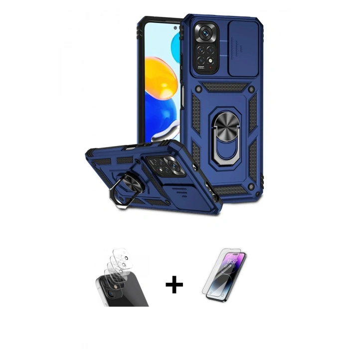 MARSİLYAN™- Redmi Note 11 Pro Kılıf Ahenk Klasik - Şeffaf Pasifik Cam Ekran Koruyucu + Şeffaf Kamera Lens Koruma Cam