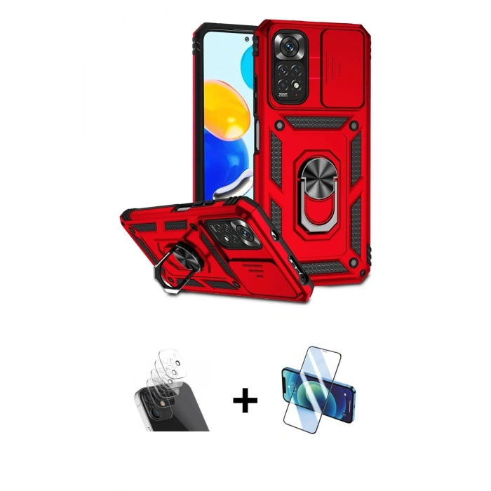 MARSİLYAN™- Redmi Note 11 Pro Kılıf Ahenk Klasik - Siyah 3D Antistatik Cam Ekran Koruyucu + Kamera Lens Koruma Cam - SF