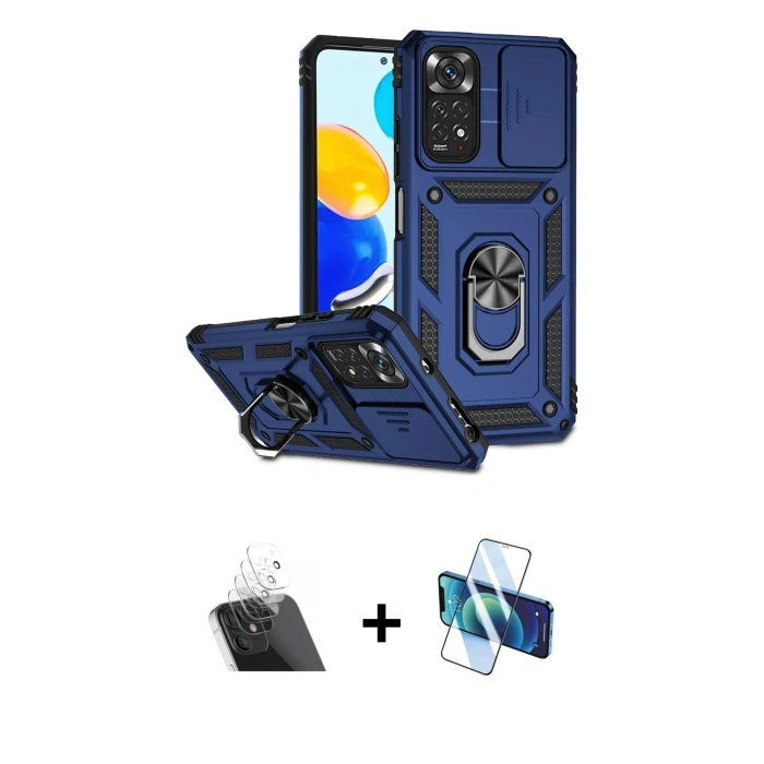 MARSİLYAN™- Redmi Note 11 Pro Kılıf Ahenk Klasik - Siyah 3D Antistatik Cam Ekran Koruyucu + Kamera Lens Koruma Cam - SF