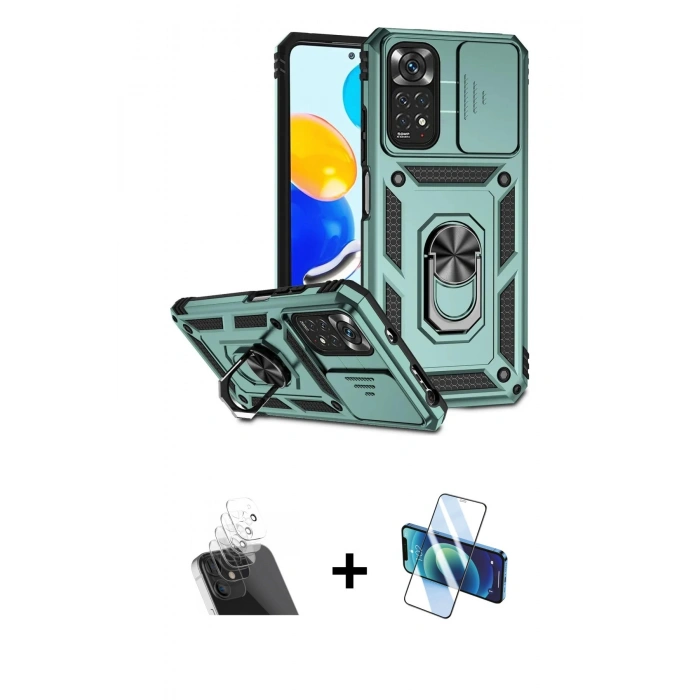MARSİLYAN™- Redmi Note 11 Pro Kılıf Ahenk Klasik - Siyah 3D Antistatik Cam Ekran Koruyucu + Kamera Lens Koruma Cam - SF