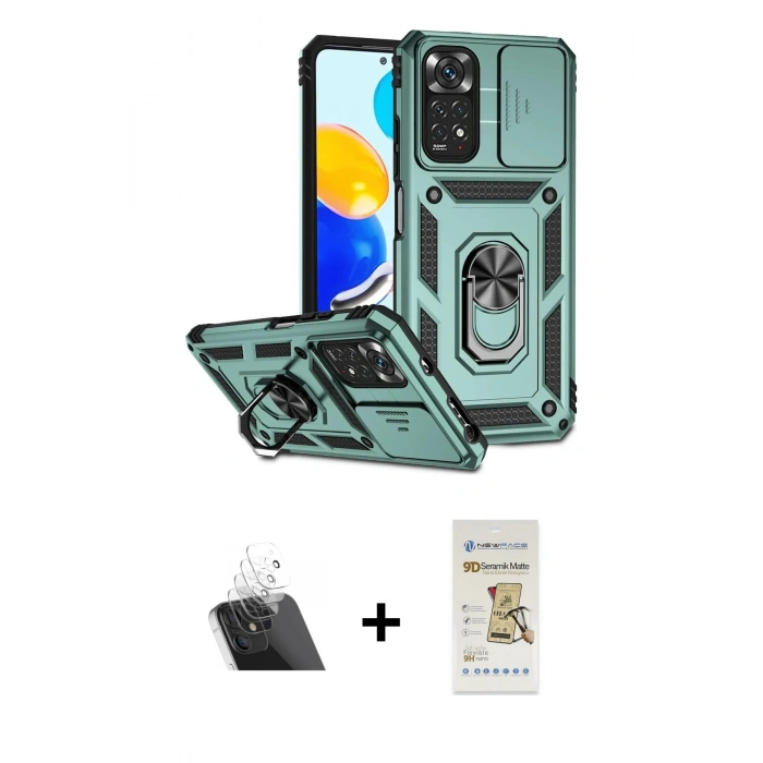 MARSİLYAN™- Redmi Note 11 Pro Kılıf Ahenk Klasik - Siyah Mat Seramik Nano Ekran Koruyucu + Şeffaf Kamera Lens Koruma Cam