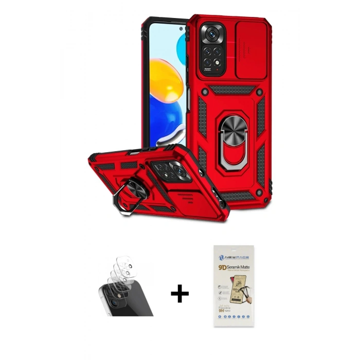MARSİLYAN™- Redmi Note 11 Pro Kılıf Ahenk Klasik - Siyah Mat Seramik Nano Ekran Koruyucu + Şeffaf Kamera Lens Koruma Cam