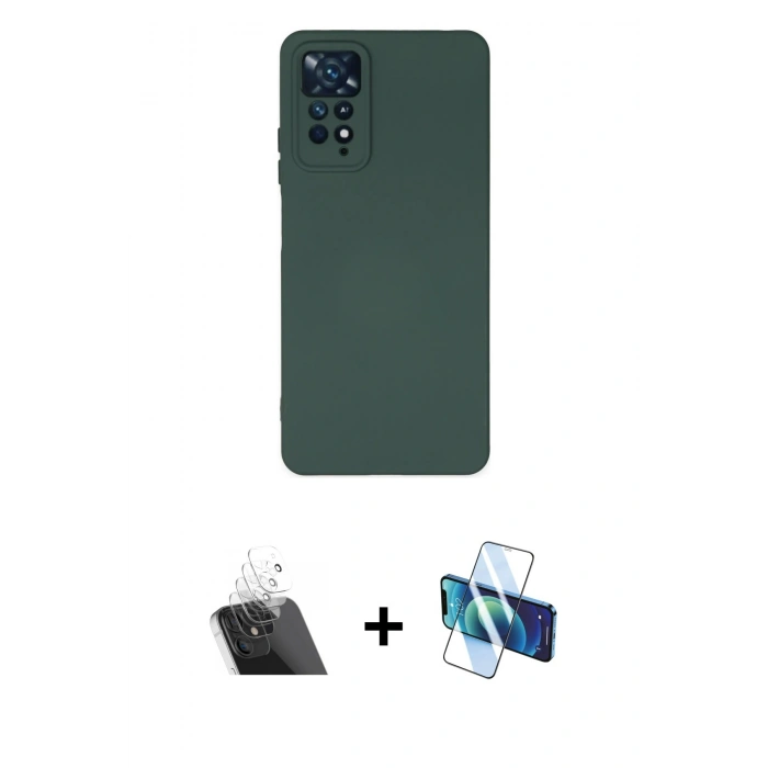 MARSİLYAN™- Redmi Note 11 Pro Kılıf Ahenk Serisi - Siyah 3D Antistatik Cam Ekran Koruyucu + Kamera Lens Koruma Cam - SF