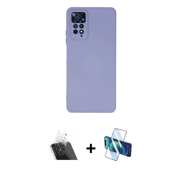 MARSİLYAN™- Redmi Note 11 Pro Kılıf Ahenk Serisi - Siyah 3D Antistatik Cam Ekran Koruyucu + Kamera Lens Koruma Cam - SF