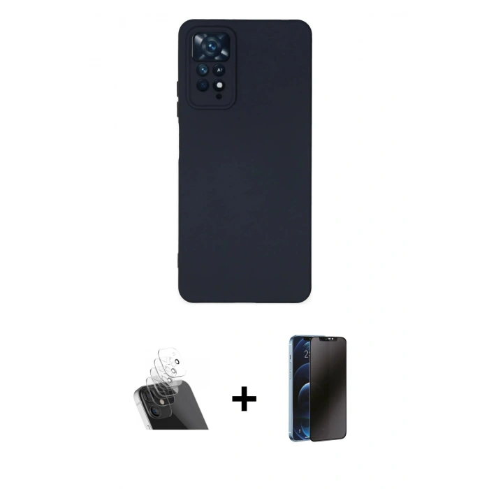 MARSİLYAN™- Redmi Note 11 Pro Kılıf Ahenk Serisi - Siyah 3D Antistatik Hayalet Cam Ekran Koruyucu + Kamera Lens Koruma Cam - SF