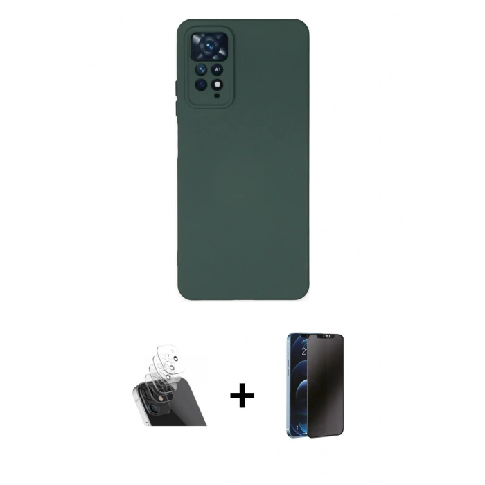 MARSİLYAN™- Redmi Note 11 Pro Kılıf Ahenk Serisi - Siyah 3D Antistatik Hayalet Cam Ekran Koruyucu + Kamera Lens Koruma Cam - SF