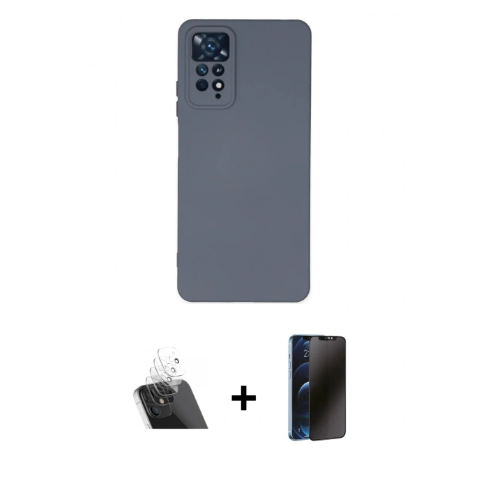 MARSİLYAN™- Redmi Note 11 Pro Kılıf Ahenk Serisi - Siyah 3D Antistatik Hayalet Cam Ekran Koruyucu + Kamera Lens Koruma Cam - SF